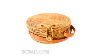 Rattan hand woven ata handbag lining full handmade circle short handle 